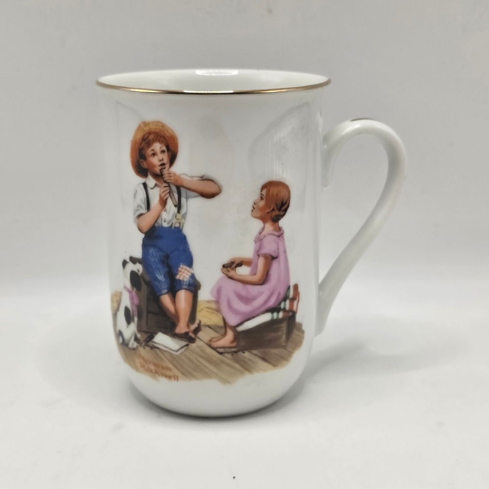 Norman Rockwell‎ Museum Mug Music Master White Gold Rim Americana Vintage 1982